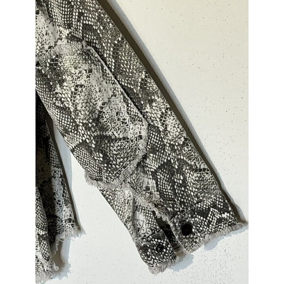 ZARA Snake Print Raw Hem Studded Rhinestones Denim Jean Oversize Jacket - Picture 12 of 12